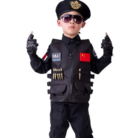 Boys Cosplay Policemen Uniform Police Kids Army Costumes Special Police Soldier Military ...