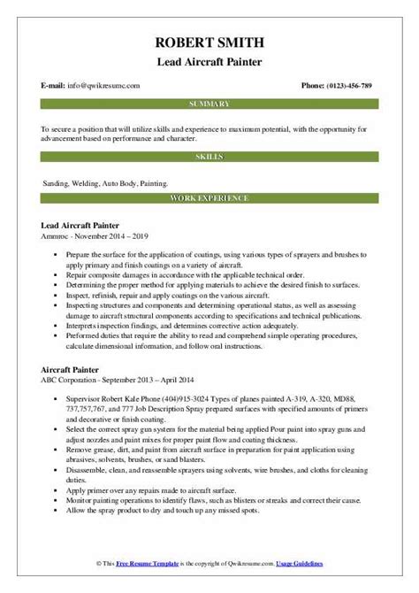 Aircraft Painter Resume Samples | QwikResume