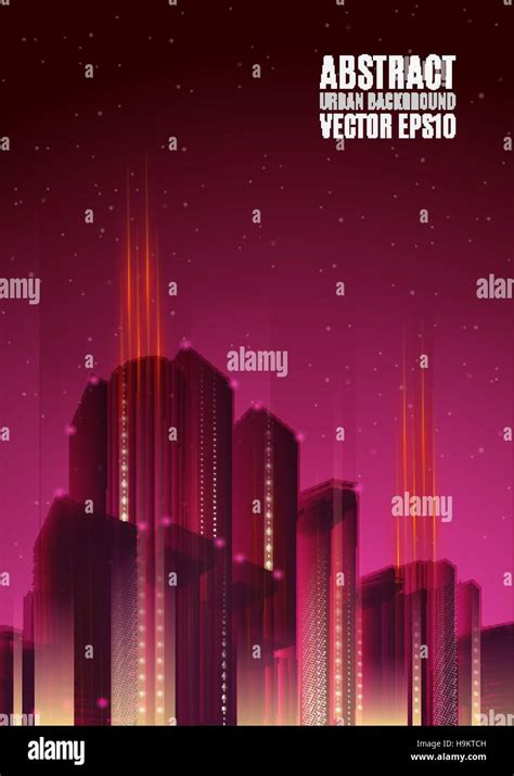 Purple city skyline at night. Graphical urban abstract cityscape background Stock Vector Image ...