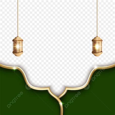 Islamic Lanterns Vector Art PNG, Islamic Frame With Lantern In Green, Gold Lantern, Greeting ...