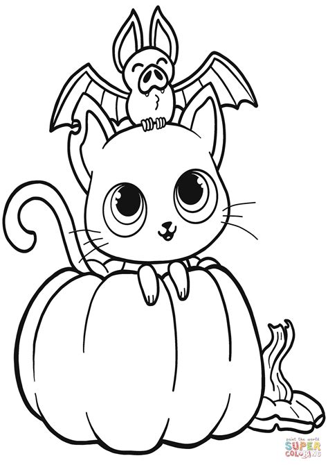 Bat, Cat and Pumpkin coloring page | Free Printable Coloring Pages