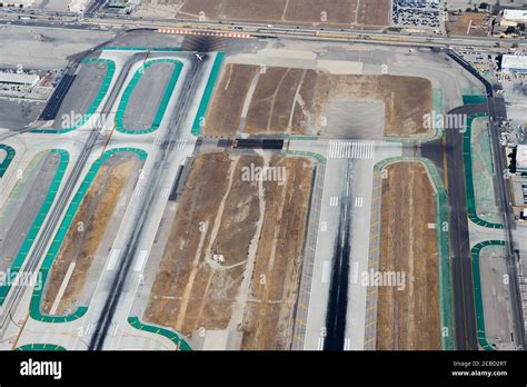 North Complex Runways of Los Angeles Airport. Aerial view of concrete ...