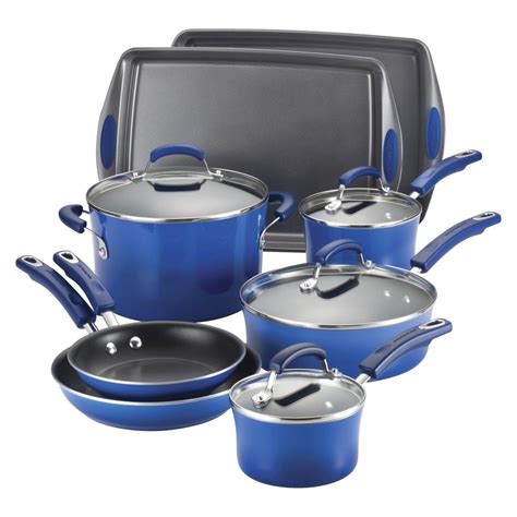 Rachael Ray Porcelain II Nonstick 12-Piece Set, Blue Gradient | Rachael ...