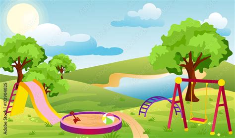 Vector illustration of kids playground. Set of elements to create urban ...