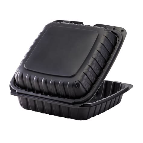 Jumbo 9x9 Black Carry Out Boxes - 9"x9" Mineral Filled Food Containers