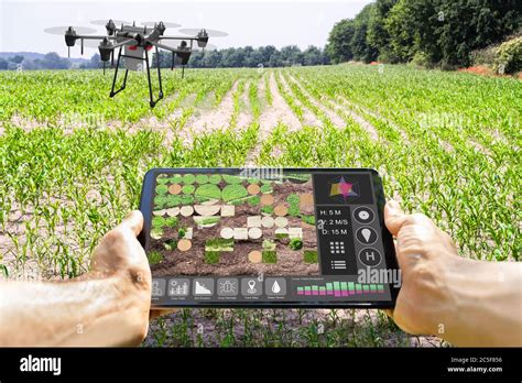 Modern Smart Farming Agriculture Technology At Farm Or Field Stock ...