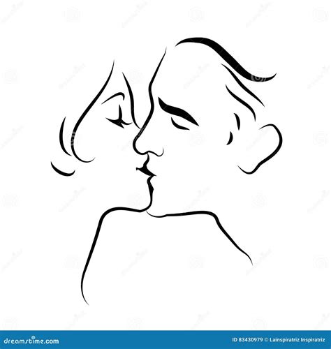 Lovers Kissing. Line Drawing Stock Illustration - Illustration of love, drawing: 83430979