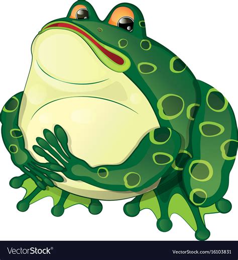 Cartoon fat frog sits and looks Royalty Free Vector Image