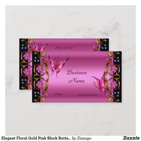 Elegant Floral Gold Pink Black Butterfly Business Card | Zazzle.com | Gold business card, Pink ...