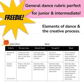 Dance Rubrics Free | TPT