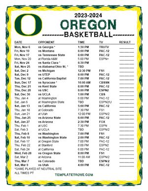 Printable 2023-2024 Oregon Ducks Basketball Schedule