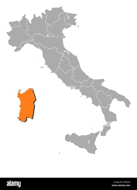 Mapa político de Italia con las diversas regiones donde Cerdeña es ...