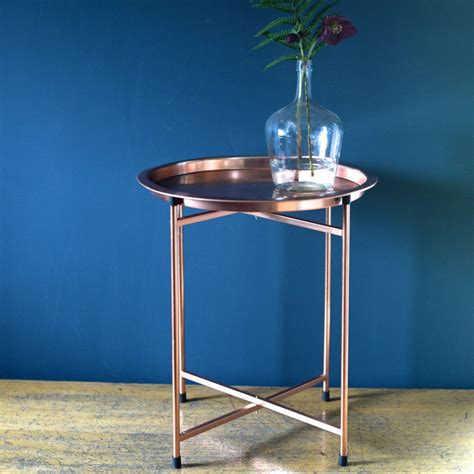 folding coffee table with round tray in copper by the forest & co | notonthehighstreet.com