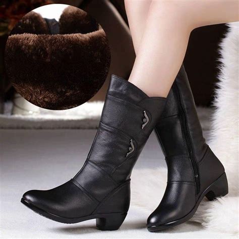 Women's Winter Genuine Leather Boots With Plush | Leather shoes woman ...