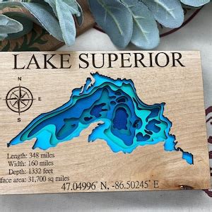 Lake Superior Depth Map/3d/layered Lake Depth Superior/ - Etsy