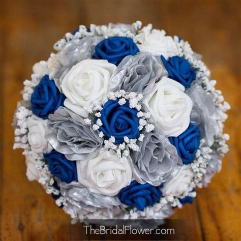 Royal blue, gray/silver, and white. | Blue wedding bouquet, Blue wedding flowers, Wedding bridal ...