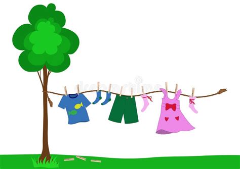 Small Kid Clothes Drying on a Rope Stock Vector - Illustration of little, backyard: 32993565