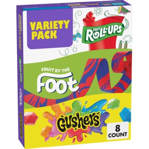 Fruit Roll-Ups' Fruit by the Foot' Gushers Fruit Flavored Snacks Variety Pack, 8 ct / 0.64 oz ...