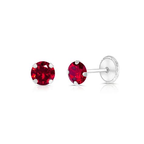 July Birthstone Earrings for Girls w/CZ | 14K White Gold