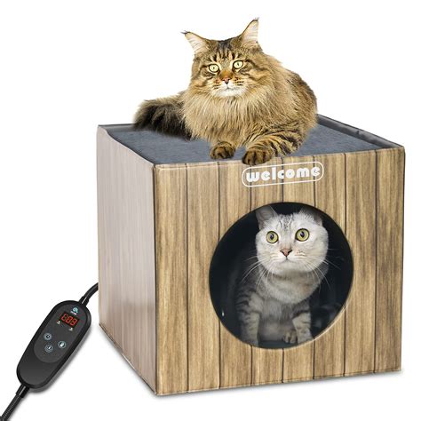 Heated Cat Houses for Outdoor Cats, PETNF Weatherproof Feral Cat House for Indoor Outside Cats ...