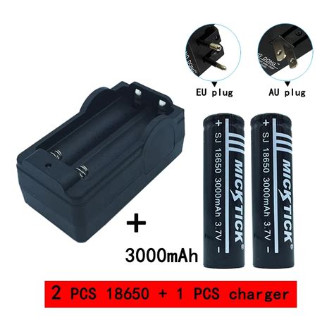 2Pcs 3.7V 18650 3000mAh Battery batteries lithium Li Ion Rechargeable flashlight +charger ...