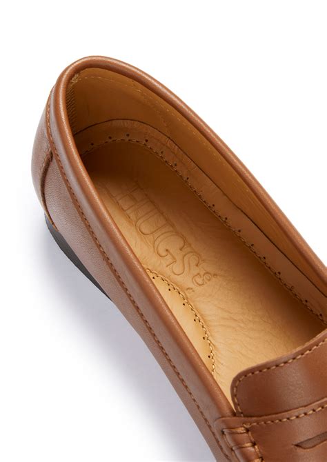 Women's Penny Loafers Leather Sole, tan leather - Hugs & Co.