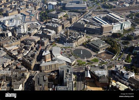 aerial view of Bradford city centre, town hall, Mirror Pool & City Stock Photo: 88170981 - Alamy