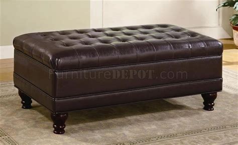 Dark Brown Leather Elegant Storage Ottoman w/Tufted Accents