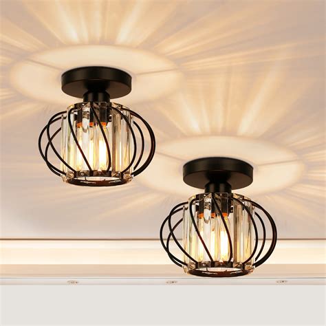 FRIDEKO HOME 2-Pack Semi Flush Mount Ceiling Light - Small Crystal Chandelier Hallway Black ...