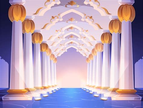 Free Vector | Corridor with columns and arches in palace