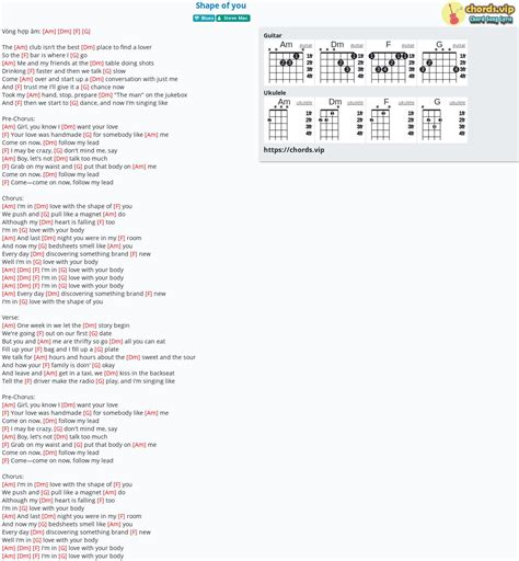 Chord: Shape of you - tab, song lyric, sheet, guitar, ukulele | chords.vip