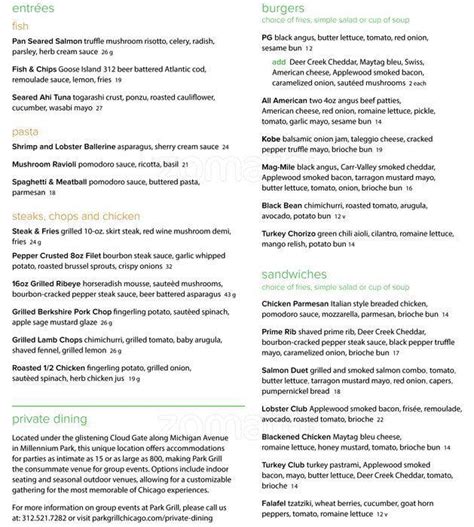 Park Grill Menu, Menu for Park Grill, Loop, Chicago - Urbanspoon/Zomato