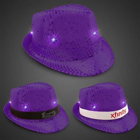 Purple Sequin LED Fedora Hats (Imprintable Bands Available) - Imprintable - Hats