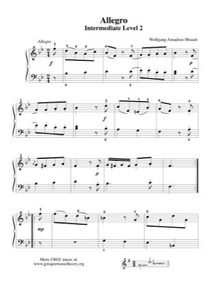 Allegro - Mozart Free Piano Sheet Music PDF