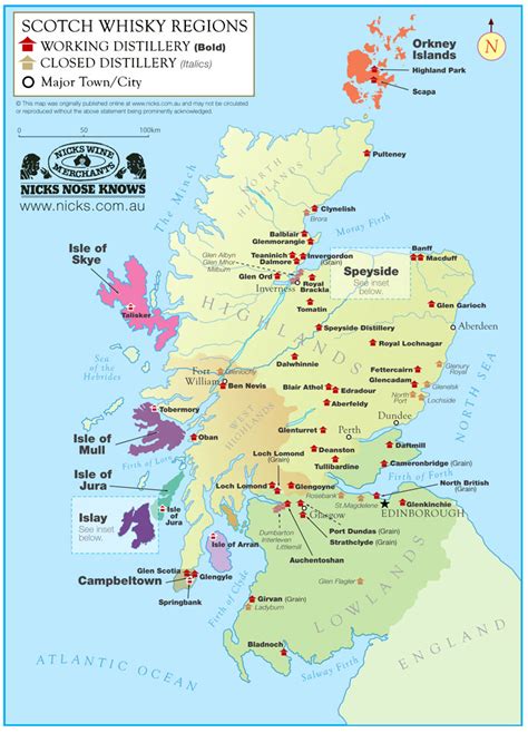 Map of Scotch Whisky Regions & Distillery Locations