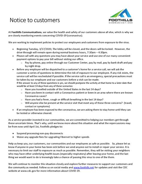 Notice to Foothills Communications Customers - Foothills Communications