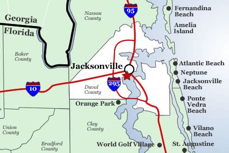 Map of Surrounding Jacksonville, Florida Region