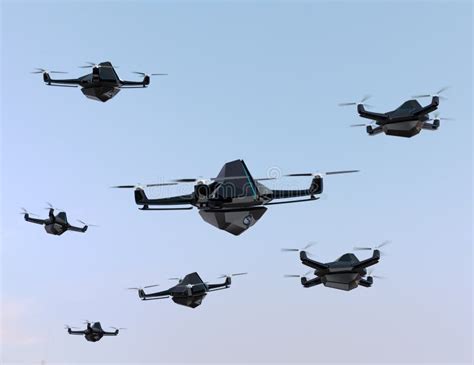 Swarm of Security Drones with Surveillance Camera Flying in the Sky ...