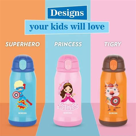 Borosil Tigry Stainless Steel Water Bottle for Kids, Insulated , Hot ...