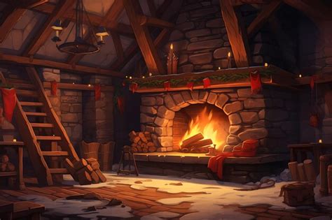 Premium AI Image | Cozy Yule Log Fireplace Scene