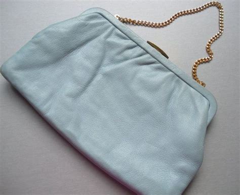 Vintage 50s Powder Blue Leather Handbag with Gold Chain | Etsy | Blue leather handbag, Handbag ...