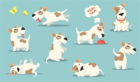 Free Vector | Happy small dog set. Cute funny puppy practicing ...