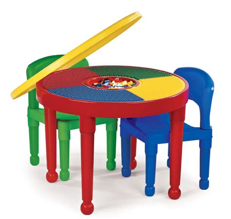 Tot Tutors CT599 2-in-1 Round Plastic Construction Table and 2 Chairs