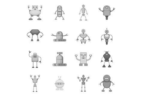 Robot icons set monochrome By Ylivdesign | TheHungryJPEG.com