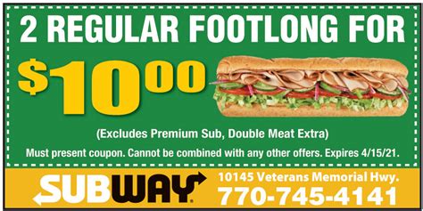 2 REGULAR FOOTLONG FOR $10.00 | Online Printable Coupons: USA Local Free Printable Shopping Coupons