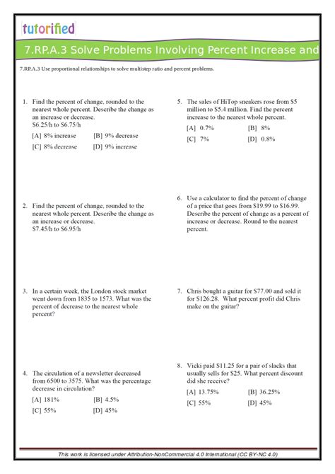 Percent Word Problems 7th Grade Worksheets