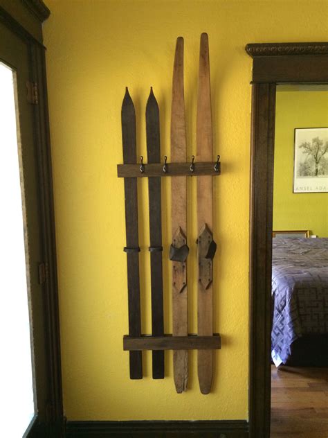 DIY Antique Ski Coat rack | Ski house decor, Rustic coat rack, Ski cabin decor