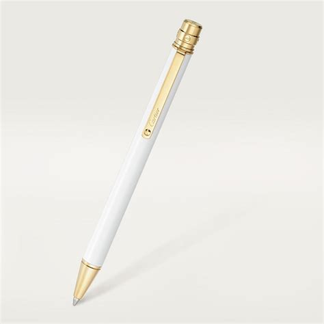 CROP000149 - Santos de Cartier ballpoint pen - Small model, white lacquer, gold finish - Cartier