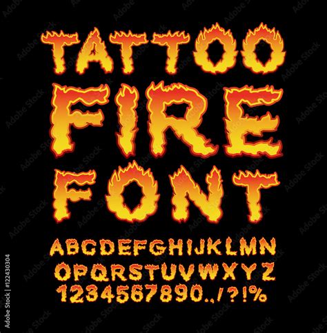 Tattoo Fire font. Flame Alphabet. Fiery letters. Burning ABC. Ho Stock Vector | Adobe Stock