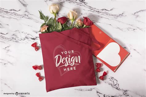 Valentine's Day Tote Bag Mockup Design PSD Editable Template